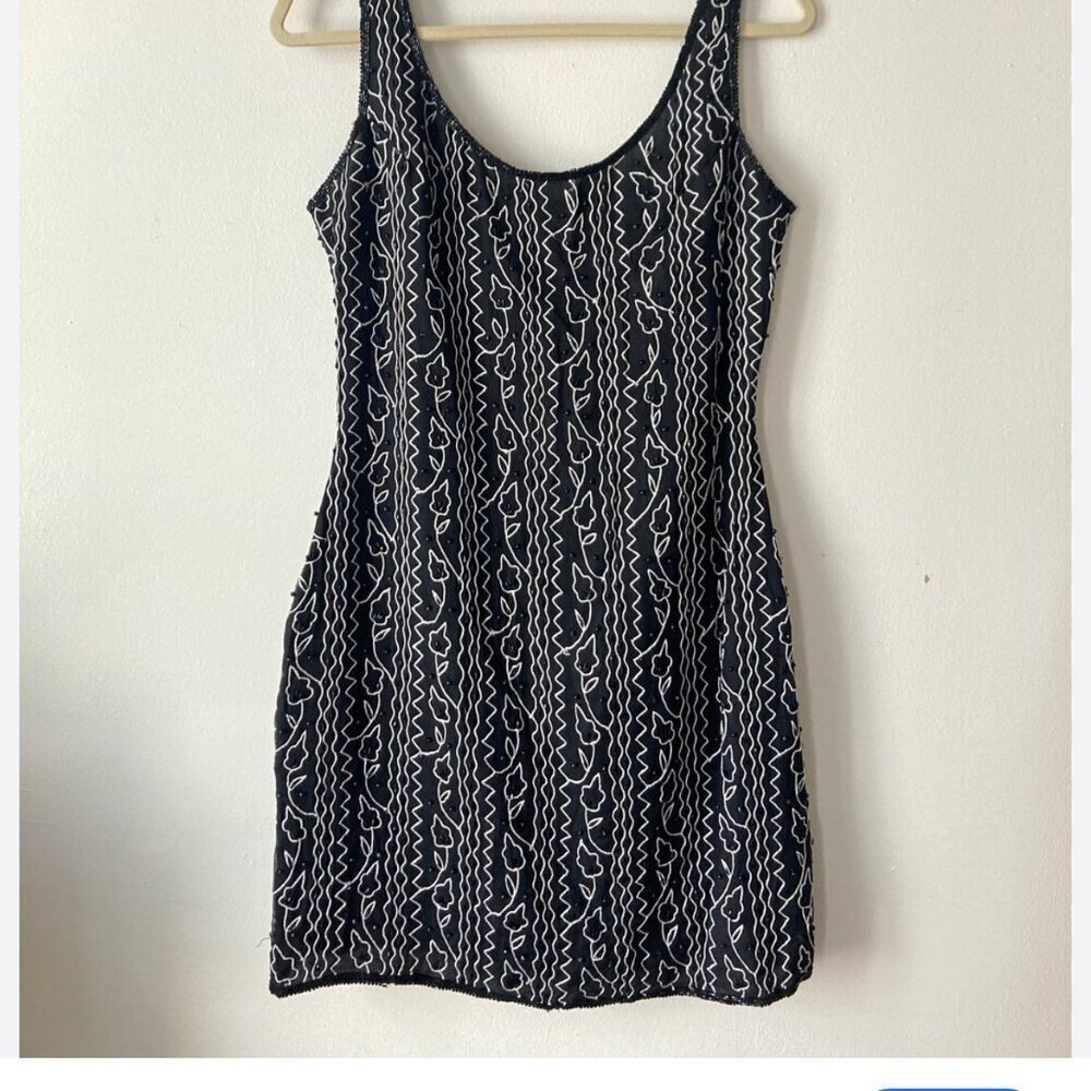 Beaded Black and White Dress